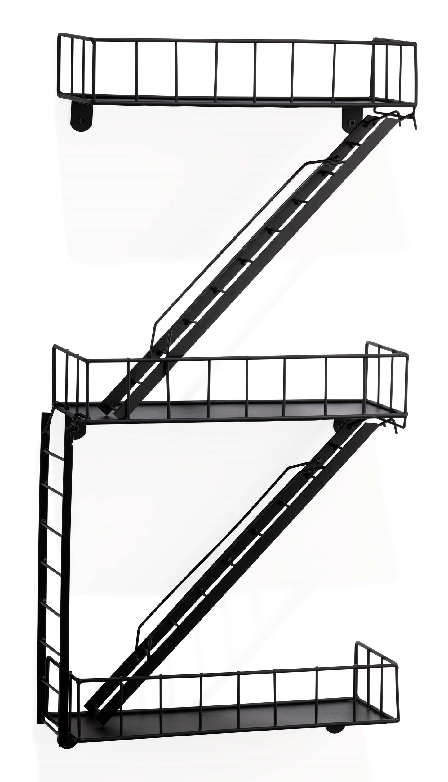 Coradoma® Fire Escape Wandregal Schwarz/Metall - Hängeregal mit Leiter