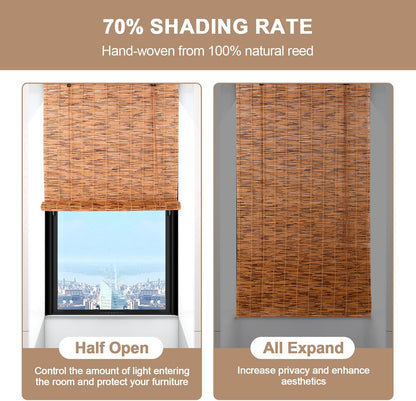 Coradoma® Bambus Rollo Sichtschutz Jalousie für Fenster | Handgefertigt aus natürlichem Schilfrohr mit Seiljustierung