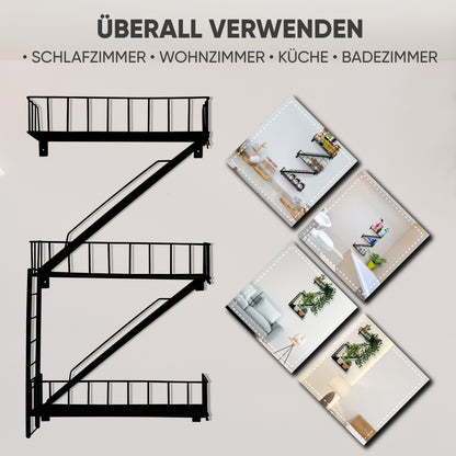 Coradoma® Fire Escape Wandregal Schwarz/Metall - Hängeregal mit Leiter