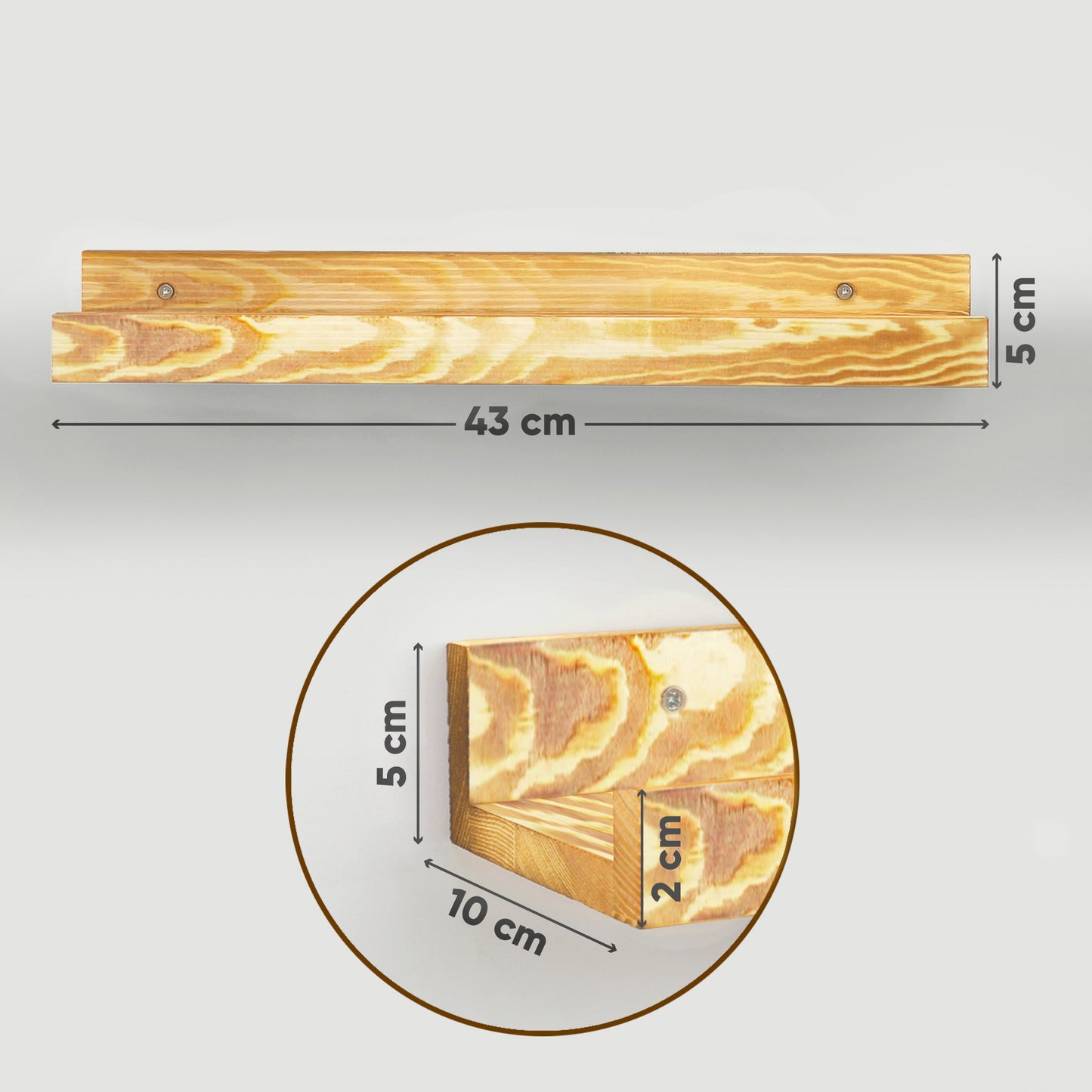 Coradoma® Wandregal 2er Set aus Holz für Bilder, Fotorahmen und Bücher - Hängeregal für Deko 43x10cm