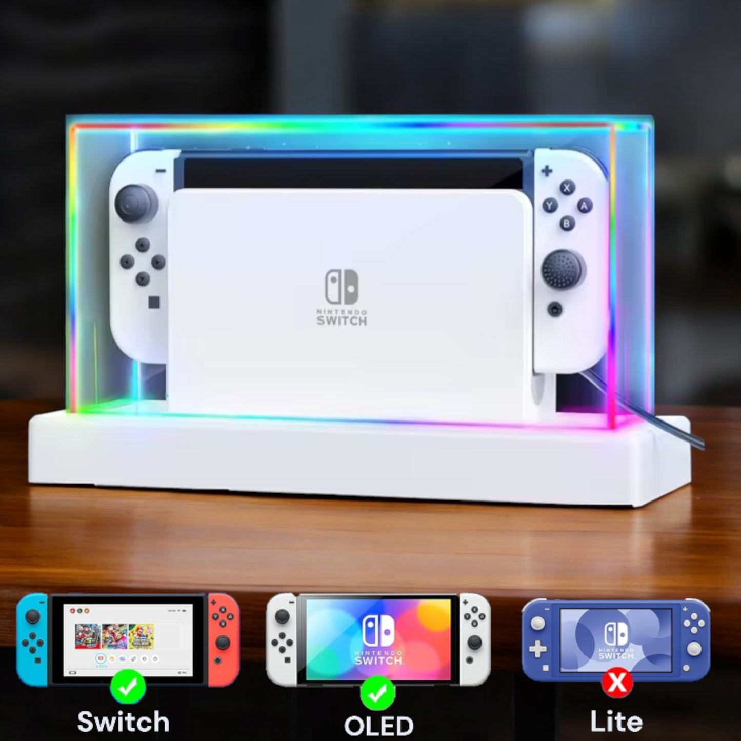 Coradoma® Schutzhülle Acryl Case mit LED Beleuchtung kompatibel mit Nintendo Switch/Switch OLED Modell