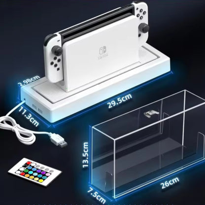 Coradoma® Schutzhülle Acryl Case mit LED Beleuchtung kompatibel mit Nintendo Switch/Switch OLED Modell