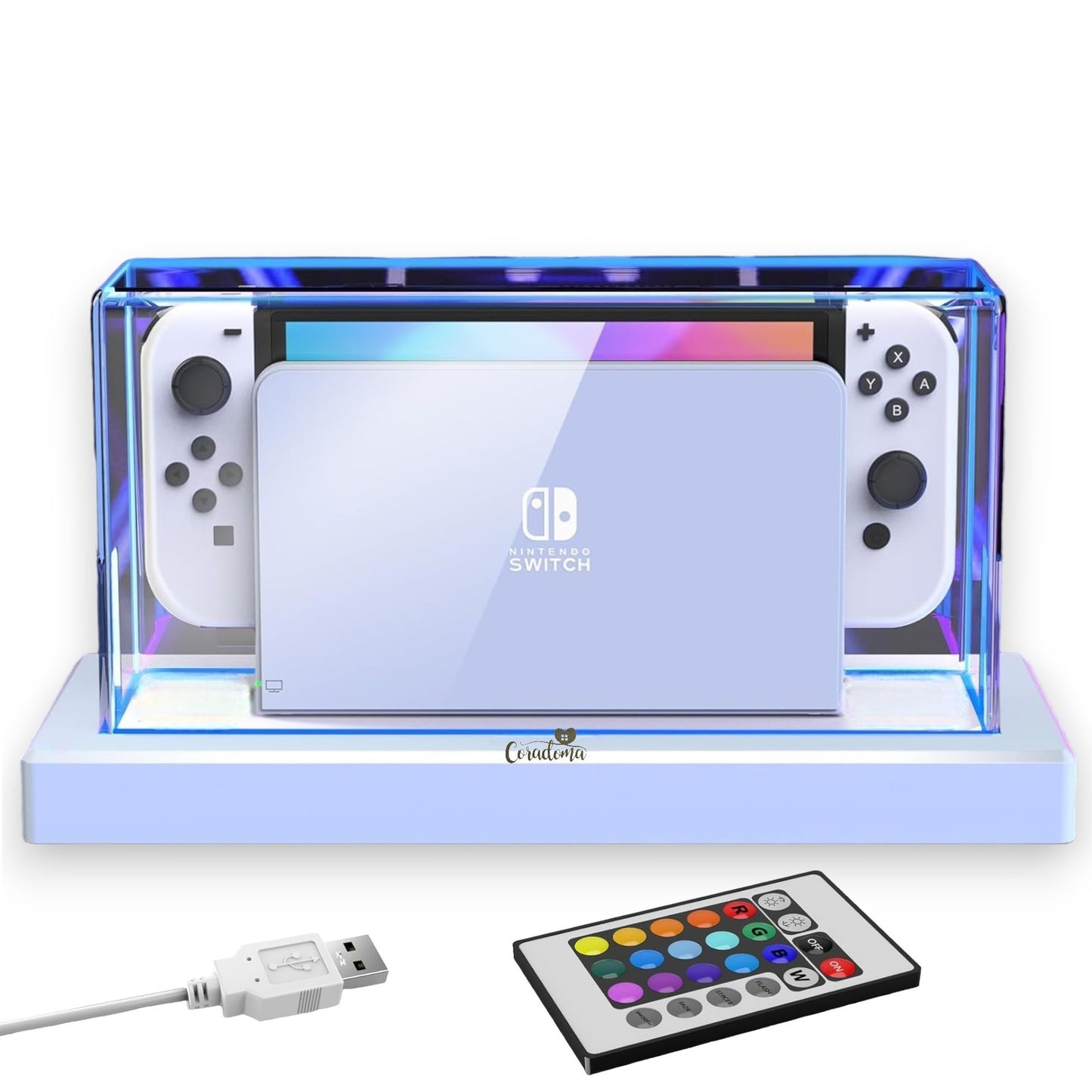 Coradoma® Schutzhülle Acryl Case mit LED Beleuchtung kompatibel mit Nintendo Switch/Switch OLED Modell